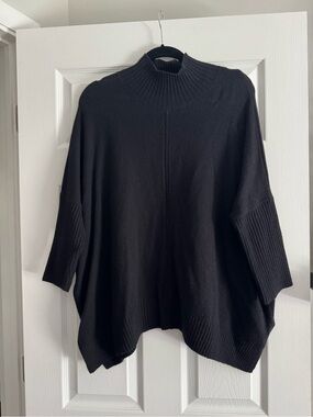 LOFT Black Ribbed Mock-Neck Sweater Poncho